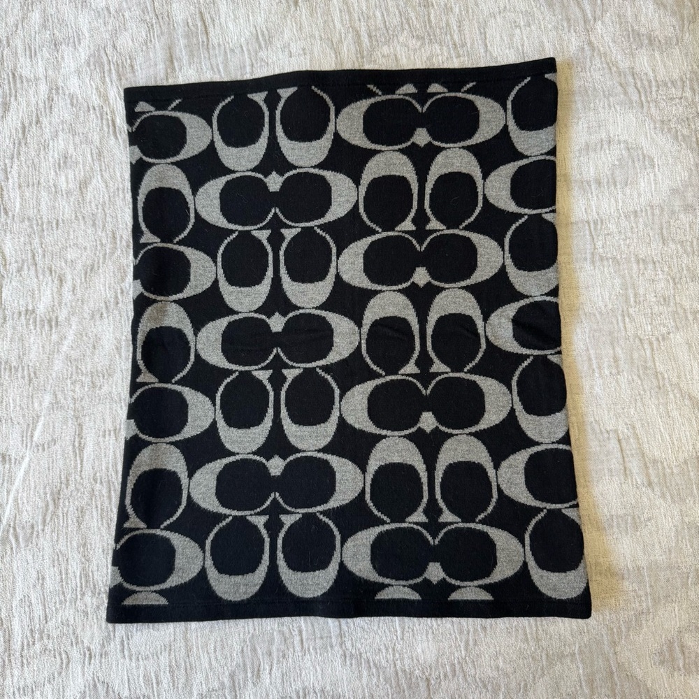 Coach Black and Gray Reversible Infinity Scarf